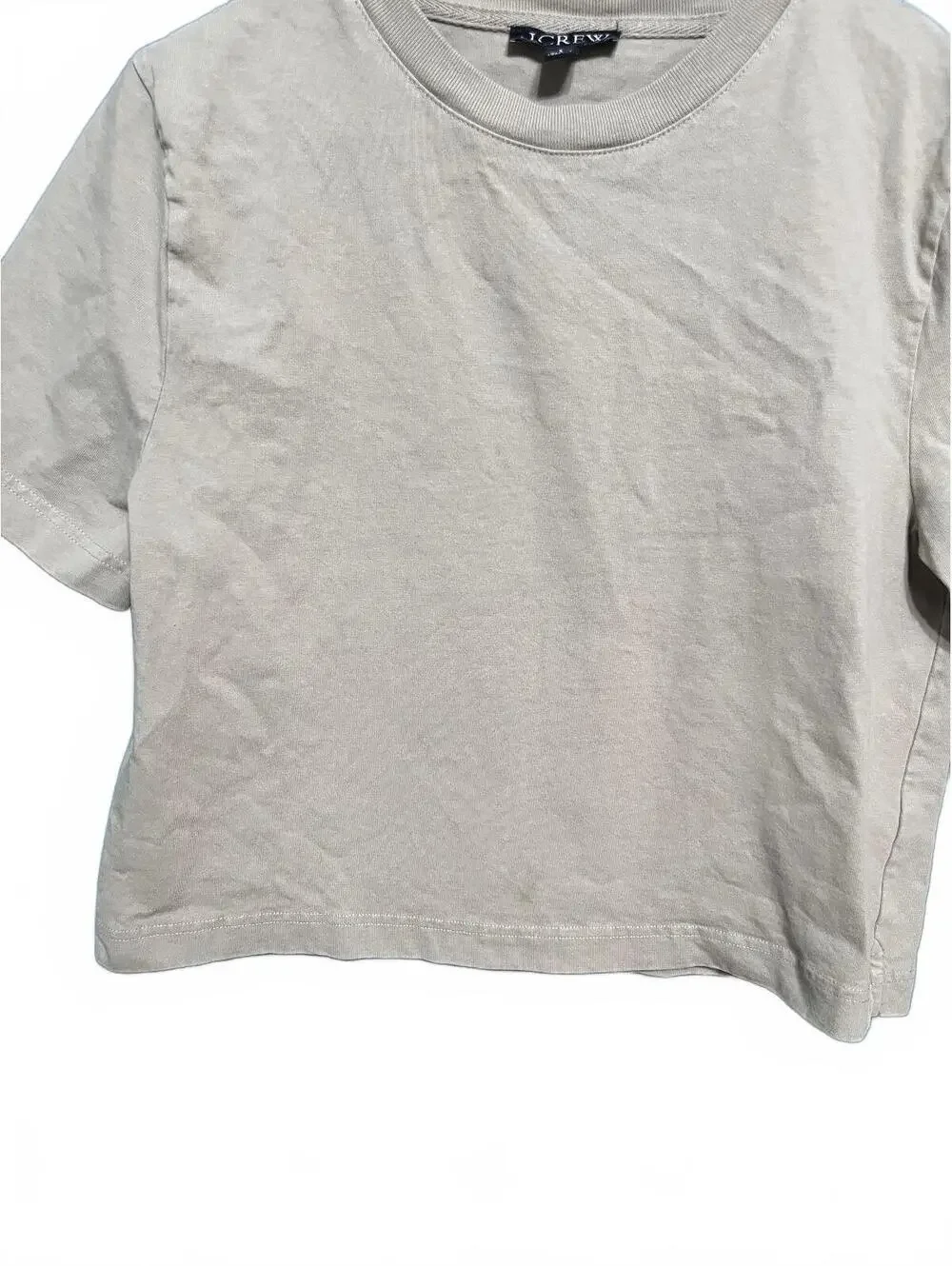 J. Crew Neutral Beige Crop Baby Tee Top Shirt Cotton Minimalist Clean Girl Small